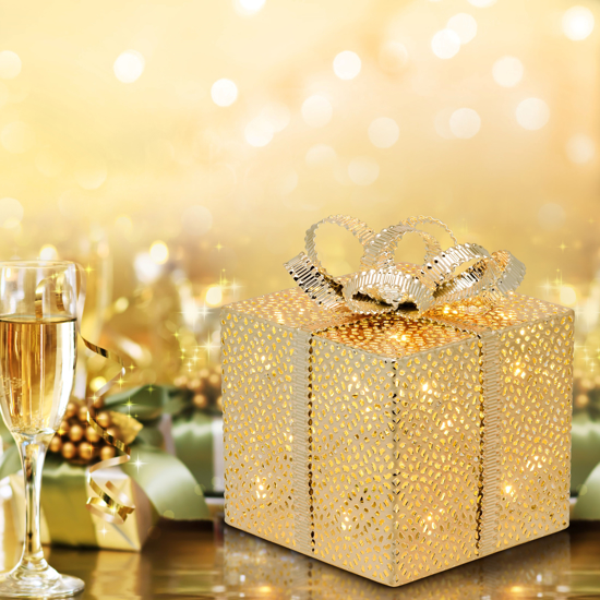 Immagine di PACCO REGALO CHAMPAGNE 20LED BATTERIA CALDO H16,5CM
