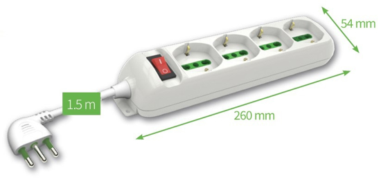 Immagine di MULTIPRESA 4 POSTI SCHUKO CON INTERR. C/SPINA 10A CAVO 1,5MT