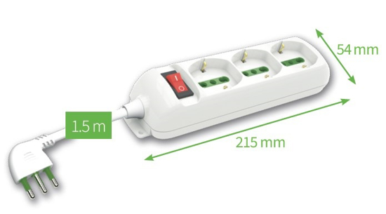 Immagine di MULTIPRESA 3 POSTI SCHUKO CON INTERR. C/SPINA 10A CAVO 1,5MT